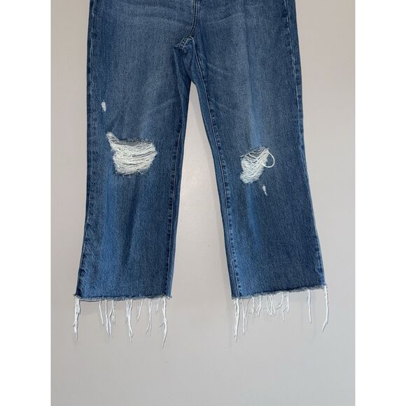 Express Jeans 90s Ankle Boot Mid Rise Rigid Blue Denim Raw Hem Fray Distress 14R - Picture 5 of 15